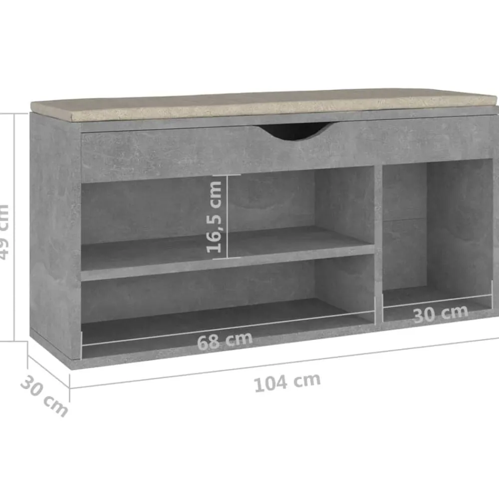 vidaXL Productos Del Hogar-Zapatero cojín contrachapada gris hormigón 104x30x49 cm