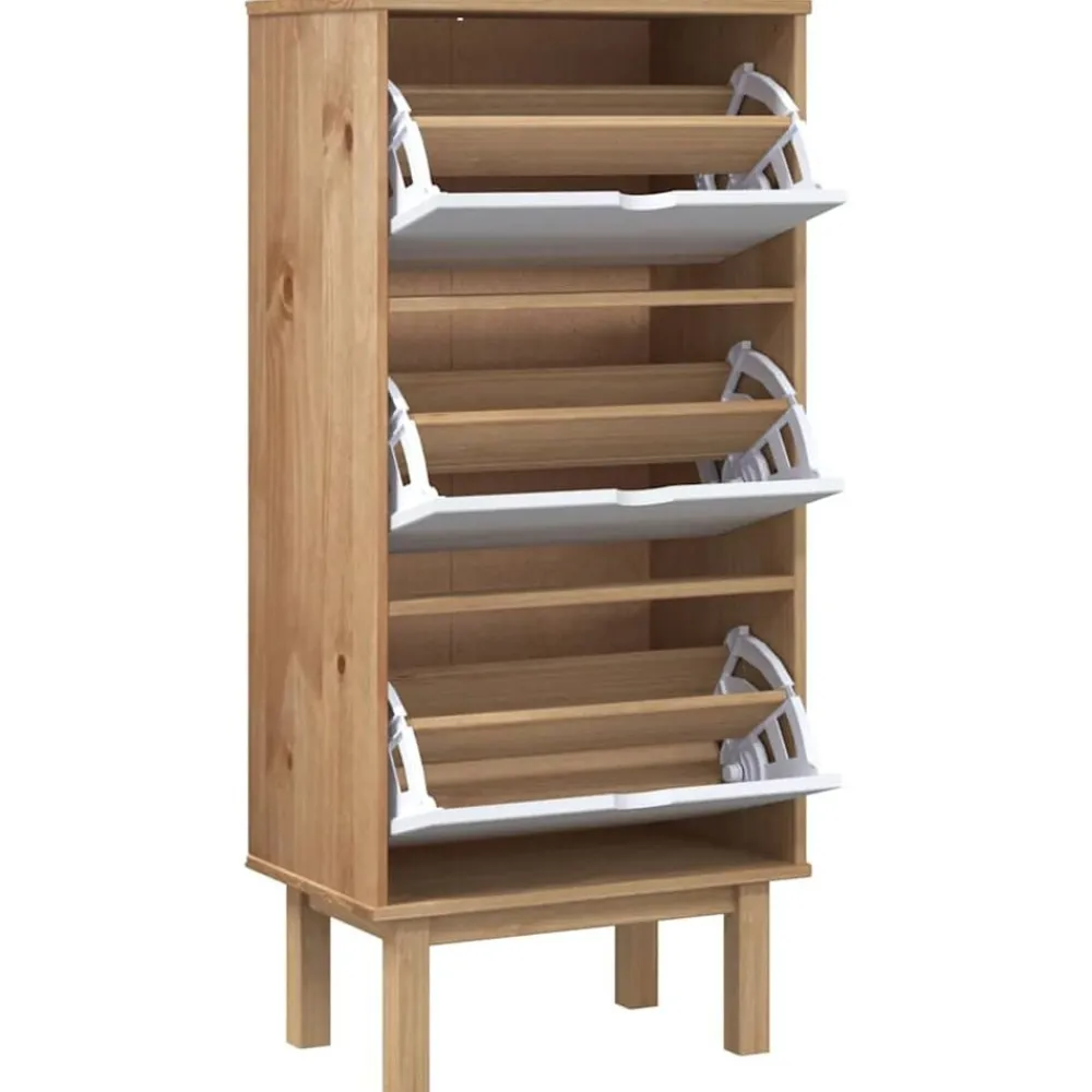 vidaXL Productos Del Hogar-Zapatero con 3 cajones OTTA madera maciza pino marrón blanco