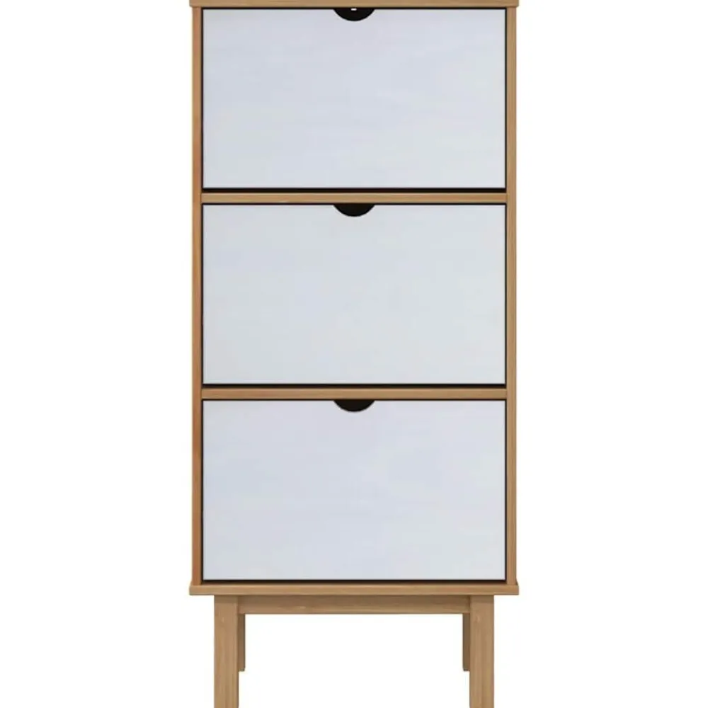 vidaXL Productos Del Hogar-Zapatero con 3 cajones OTTA madera maciza pino marrón blanco