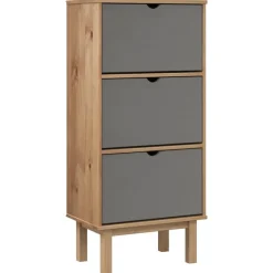 vidaXL Productos Del Hogar-Zapatero con 3 cajones OTTA madera maciza pino marrón y gris