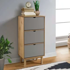 vidaXL Productos Del Hogar-Zapatero con 3 cajones OTTA madera maciza pino marrón y gris