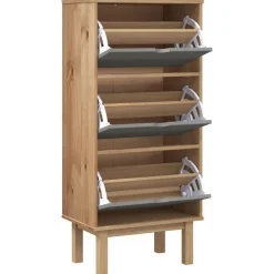 vidaXL Productos Del Hogar-Zapatero con 3 cajones OTTA madera maciza pino marrón y gris
