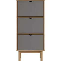 vidaXL Productos Del Hogar-Zapatero con 3 cajones OTTA madera maciza pino marrón y gris