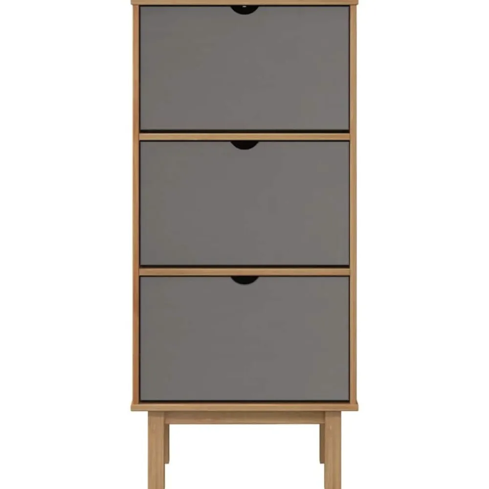 vidaXL Productos Del Hogar-Zapatero con 3 cajones OTTA madera maciza pino marrón y gris