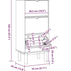 vidaXL Productos Del Hogar-Zapatero con 3 cajones OTTA madera maciza pino marrón y gris