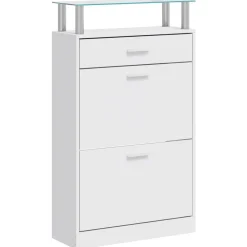 vidaXL Productos Del Hogar-Zapatero con cajón y estante superior de vidrio