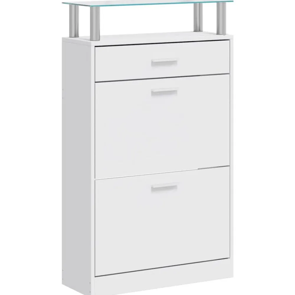 vidaXL Productos Del Hogar-Zapatero con cajón y estante superior de vidrio