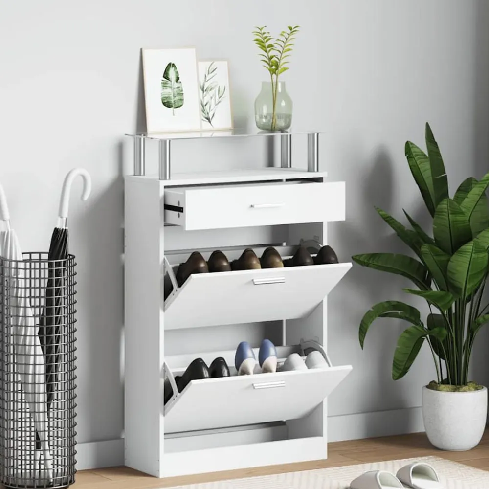 vidaXL Productos Del Hogar-Zapatero con cajón y estante superior de vidrio