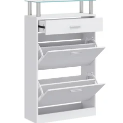 vidaXL Productos Del Hogar-Zapatero con cajón y estante superior de vidrio