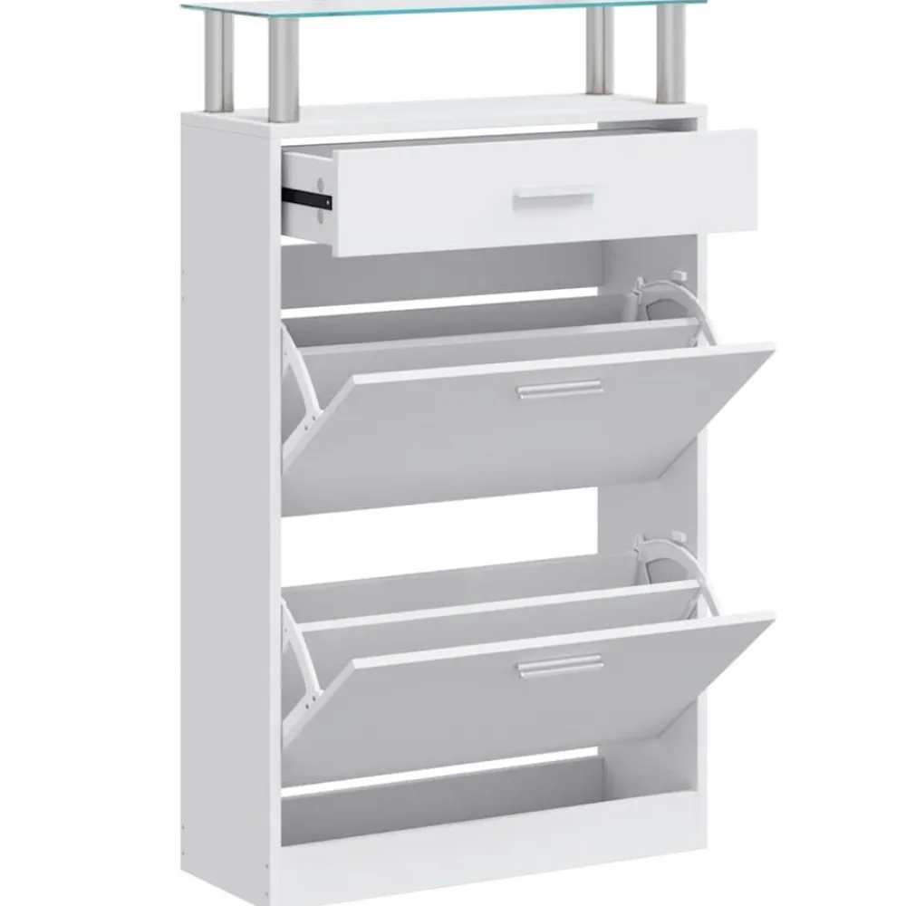 vidaXL Productos Del Hogar-Zapatero con cajón y estante superior de vidrio