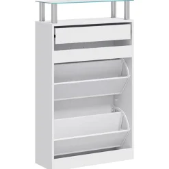 vidaXL Productos Del Hogar-Zapatero con cajón y estante superior de vidrio
