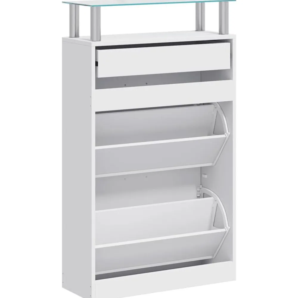 vidaXL Productos Del Hogar-Zapatero con cajón y estante superior de vidrio