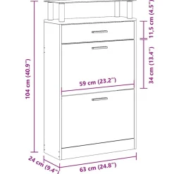 vidaXL Productos Del Hogar-Zapatero con cajón y estante superior de vidrio