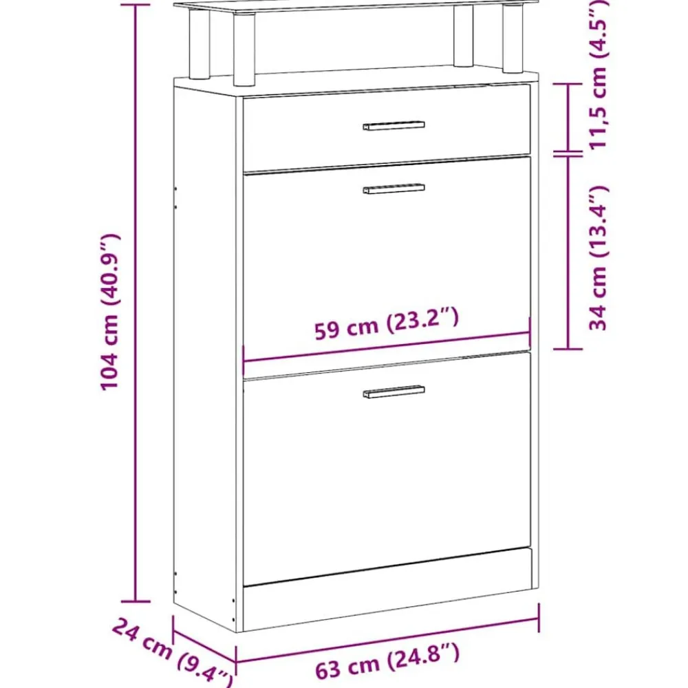 vidaXL Productos Del Hogar-Zapatero con cajón y estante superior de vidrio