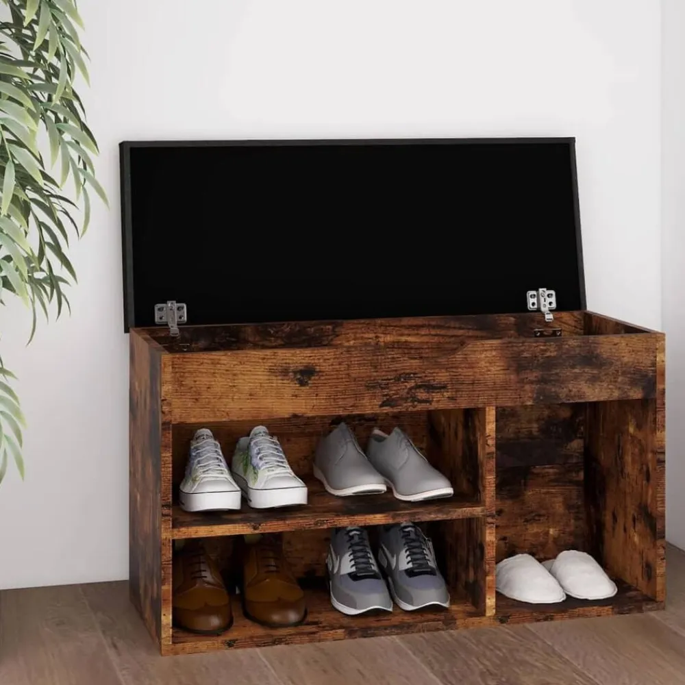 vidaXL Productos Del Hogar-Zapatero con cojín madera ingeniería