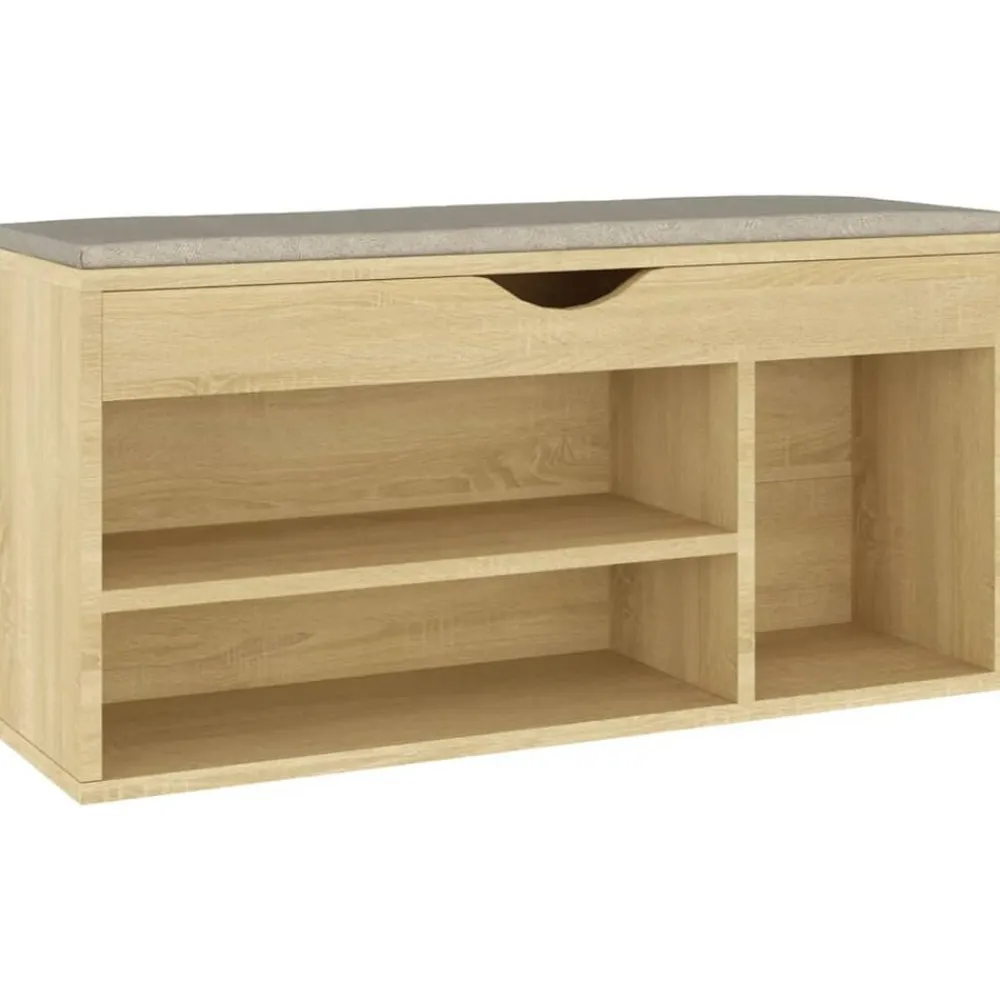 vidaXL Zapatero con cojín madera ingeniería sonoma 104x30x49 cm Roble Sonoma Discount