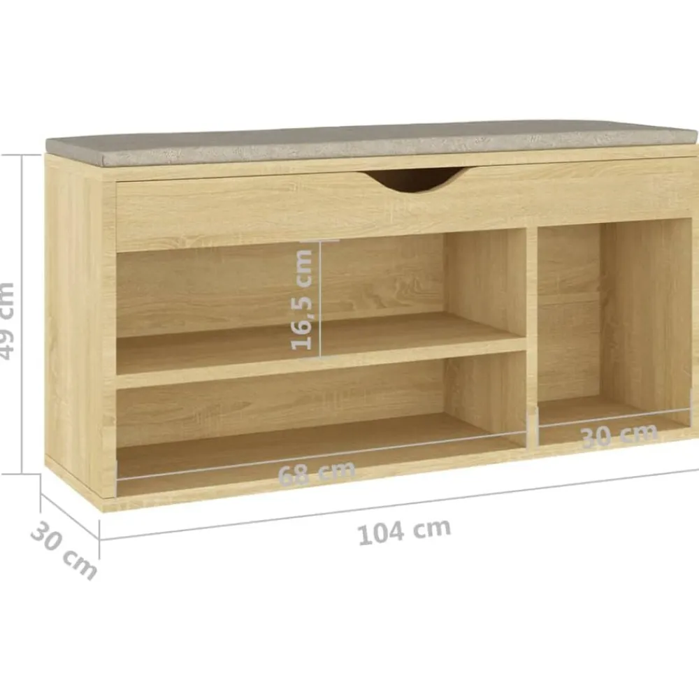 vidaXL Zapatero con cojín madera ingeniería sonoma 104x30x49 cm Roble Sonoma Discount