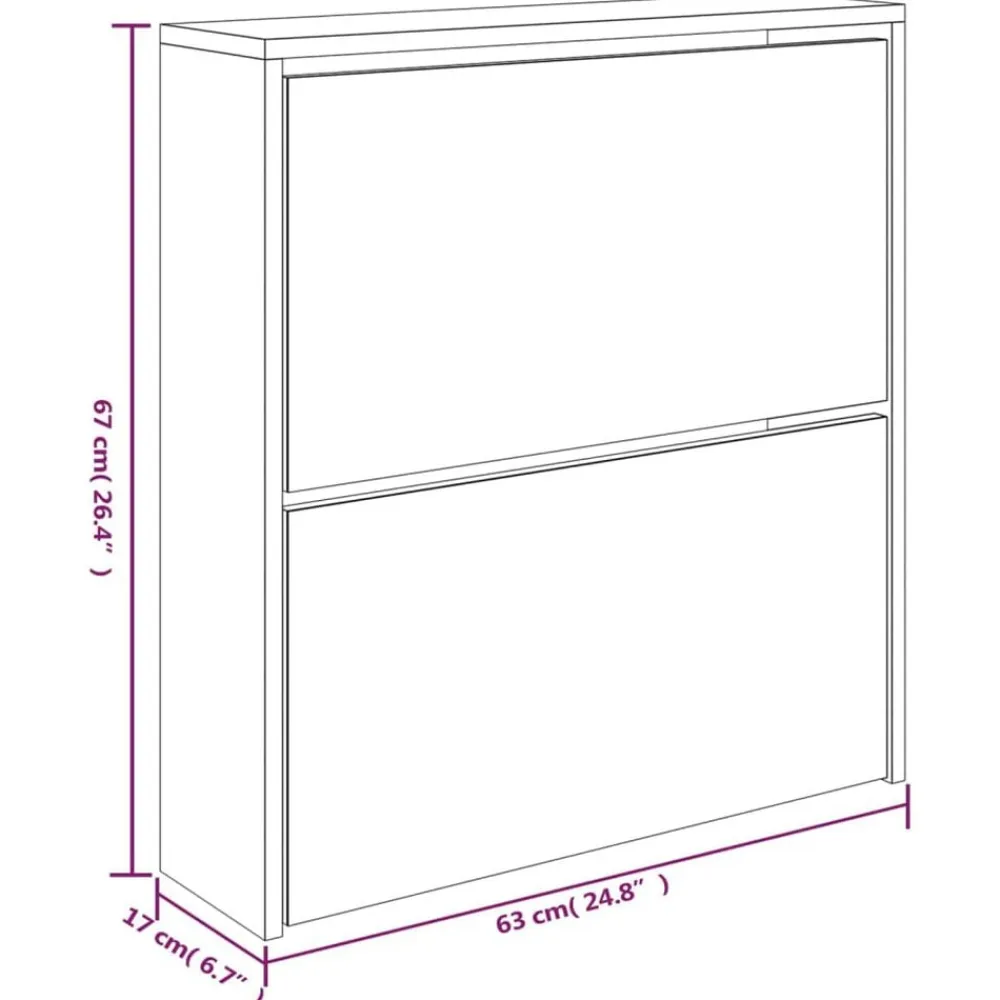 vidaXL Zapatero con espejo 2 niveles 63x17x67 cm Roble ahumado New