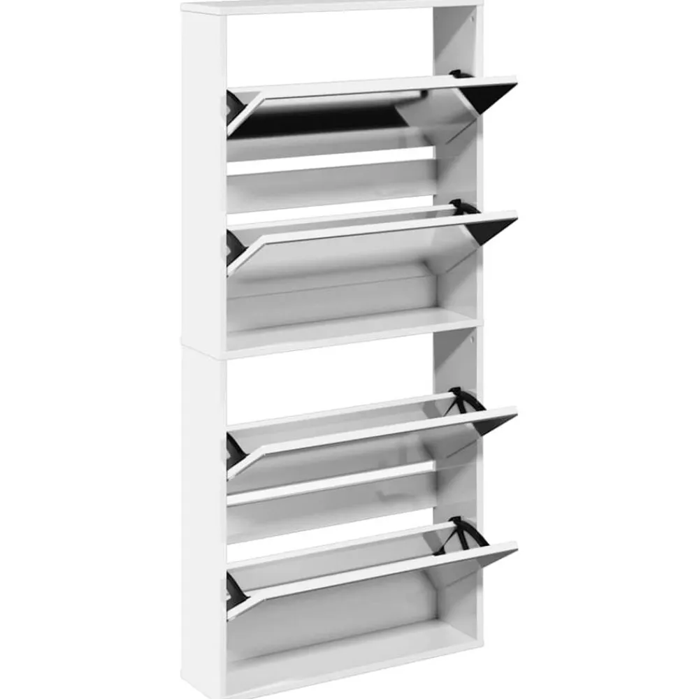 vidaXL Productos Del Hogar-Zapatero con espejo 4 niveles blanco brillo 63x17x134 cm