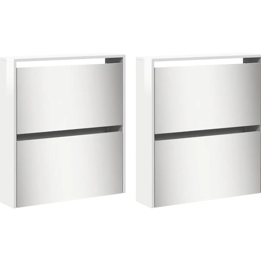 vidaXL Productos Del Hogar-Zapatero con espejo 4 niveles blanco brillo 63x17x134 cm