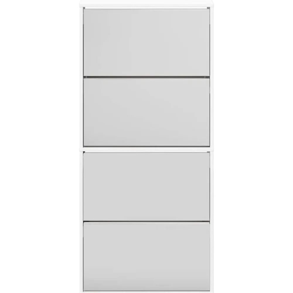 vidaXL Productos Del Hogar-Zapatero con espejo 4 niveles blanco brillo 63x17x134 cm