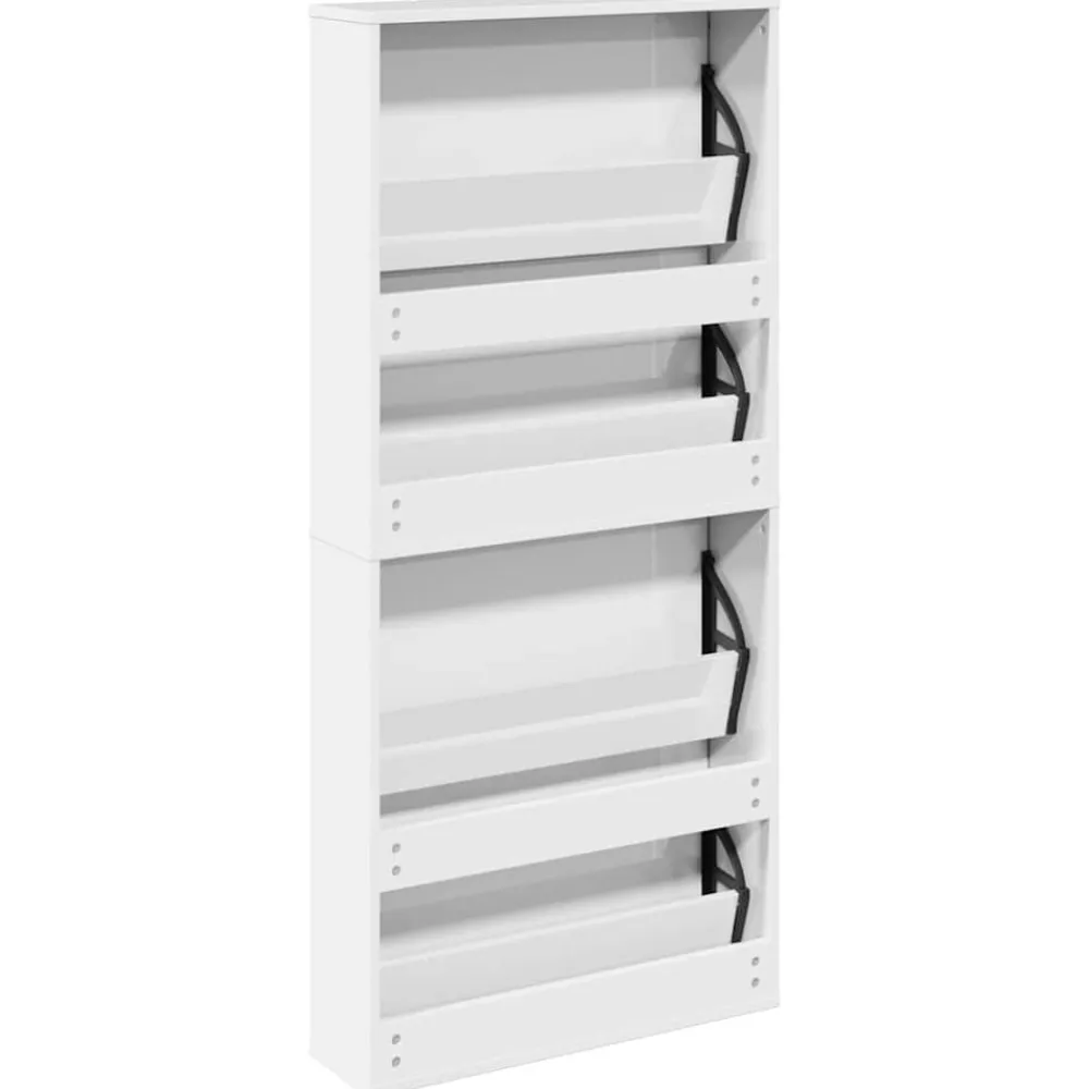 vidaXL Productos Del Hogar-Zapatero con espejo 4 niveles blanco brillo 63x17x134 cm