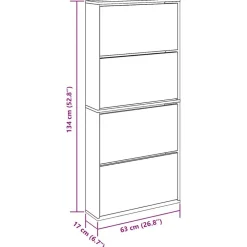 vidaXL Productos Del Hogar-Zapatero con espejo 4 niveles blanco brillo 63x17x134 cm