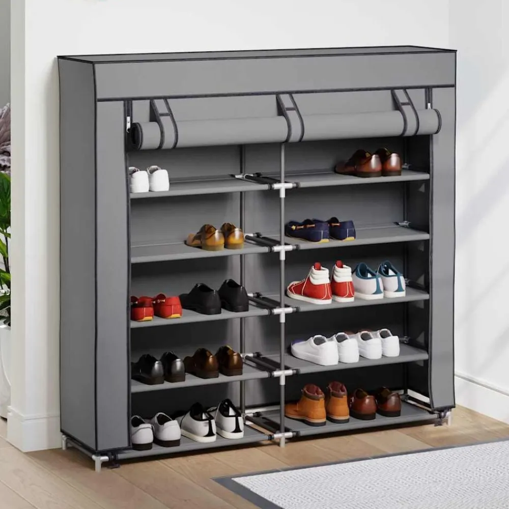 vidaXL Zapatero con funda de tela 115x28x110 cm Gris Online