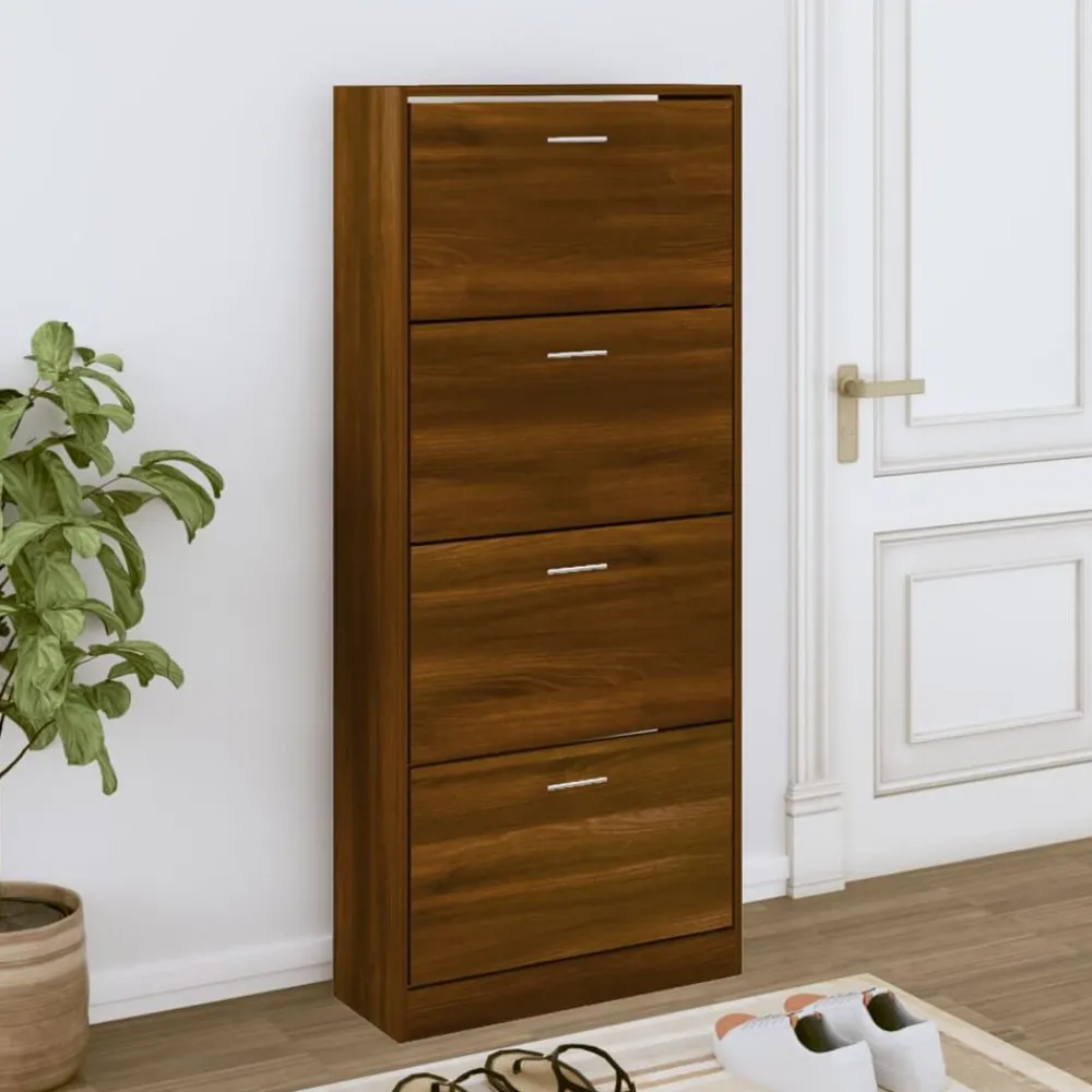 vidaXL Zapatero contrachapada color marrón roble 63x24x147 cm Marrón roble