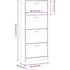vidaXL Zapatero contrachapada color marrón roble 63x24x147 cm Marrón roble