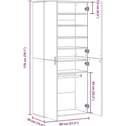 vidaXL Productos Del Hogar-Zapatero contrachapada gris hormigón 80x39x178 cm