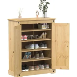 vidaXL Zapatero Corona madera maciza de pino 86x38,5x108 cm Cera de miel Discount