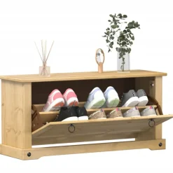 vidaXL Zapatero Corona madera maciza de pino 99x32x85 cm Cera de miel Outlet