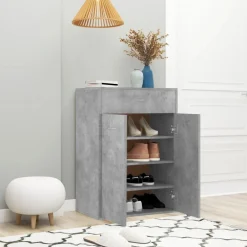 vidaXL Zapatero de contrachapada gris hormigón 60x35x84 cm Gris hormig&oacute;n Best