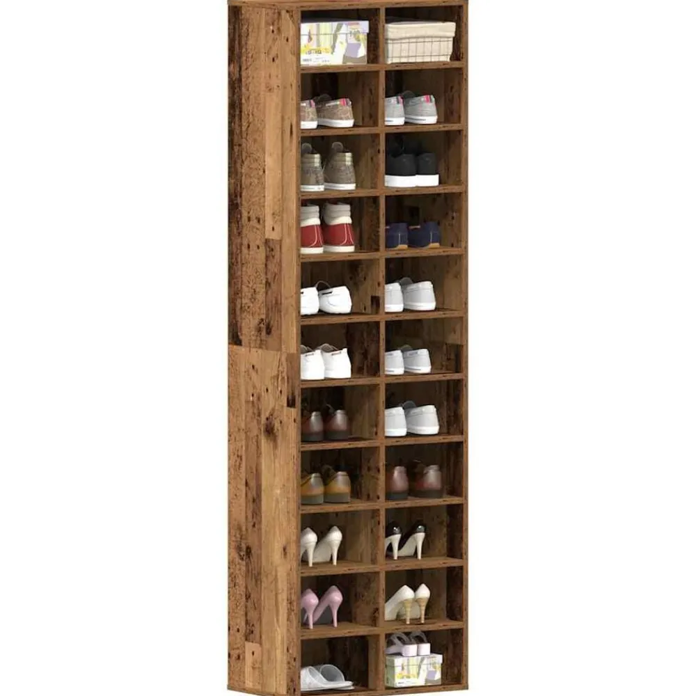 vidaXL Zapatero de madera ingeniería 54x34x183cm Madera antigua New