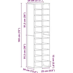 vidaXL Zapatero de madera ingeniería 54x34x183cm Madera antigua New