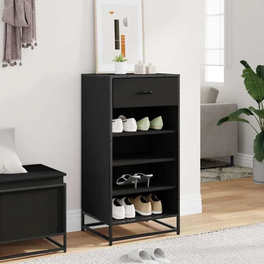 vidaXL Zapatero de madera de ingeniería 48x38x97,5 cm Negro Clearance