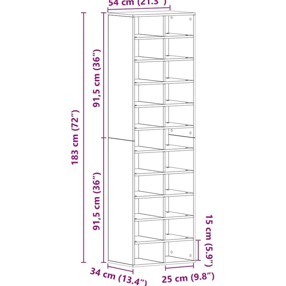 vidaXL Productos Del Hogar-Zapatero de madera contrachapada roble artisian 54x34x183 cm