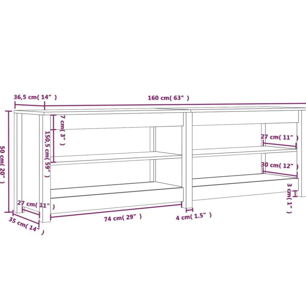 vidaXL Zapatero de madera maciza de pino 160x36,5x50 cm Blanco Online