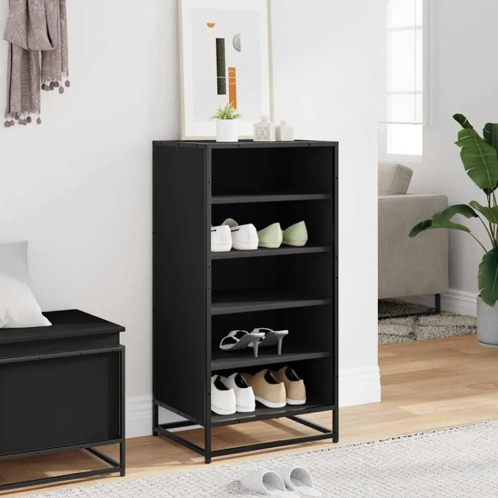 vidaXL Zapatero de madera de ingeniería 48x38x97,5 cm Negro Best