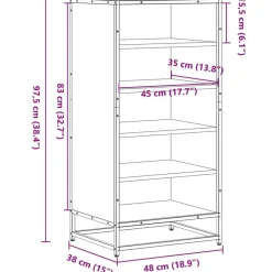 vidaXL Zapatero de madera de ingeniería 48x38x97,5 cm Negro Best
