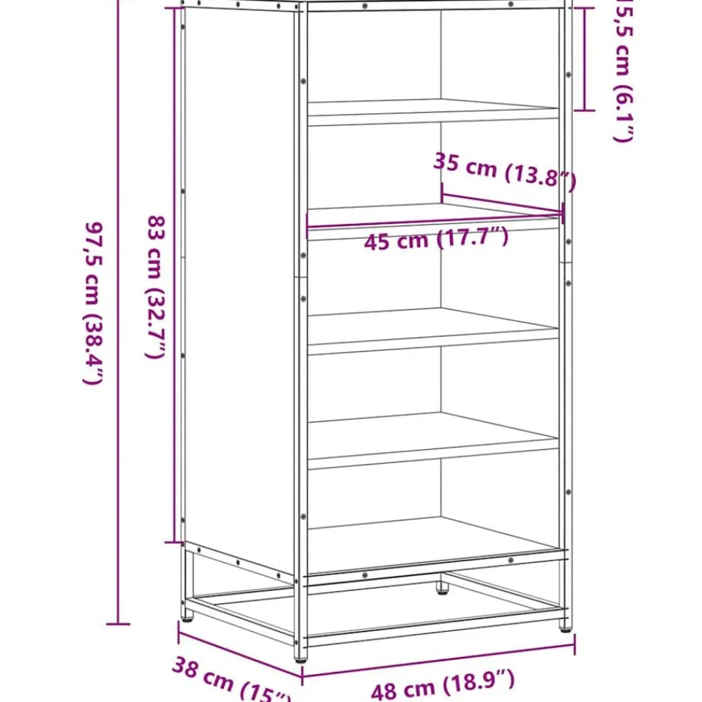 vidaXL Zapatero de madera de ingeniería 48x38x97,5 cm Negro Best