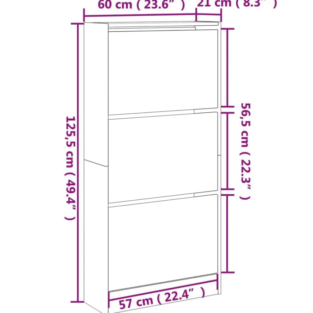vidaXL Productos Del Hogar-Zapatero de madera de ingeniería roble Sonoma 60x21x125,5 cm