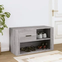 vidaXL Zapatero de madera contrachapada 80x35x45 cm Gris sonoma Clearance