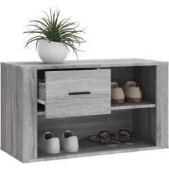 vidaXL Zapatero de madera contrachapada 80x35x45 cm Gris sonoma Clearance