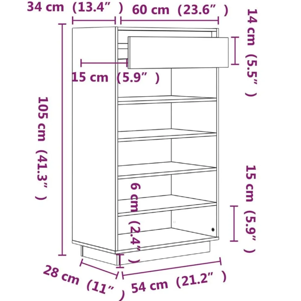 vidaXL Productos Del Hogar-Zapatero de madera maciza de pino 60x34x105 cm