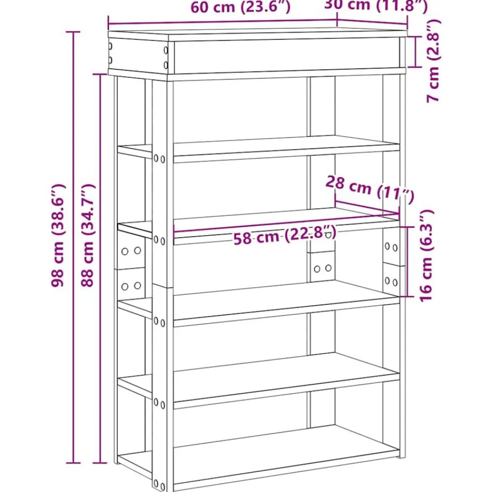 vidaXL Zapatero de madera de ingeniería 60x30x98 cm Negro Clearance