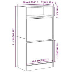vidaXL Zapatero de madera de ingeniería 60x34x116 cm Blanco