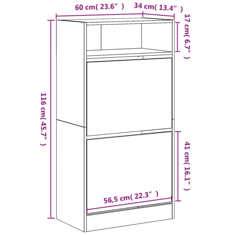 vidaXL Productos Del Hogar-Zapatero de madera de ingeniería 60x34x116 cm
