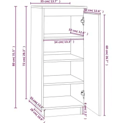 vidaXL Productos Del Hogar-Zapatero de madera maciza de pino 35x35x80 cm